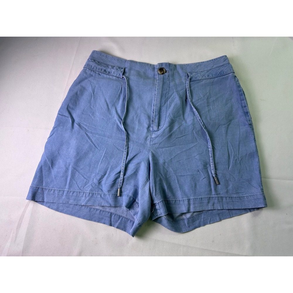 Contemporaine Simons Blue Tencel Lyocell‎ Pleated High Rise Shorts Retro Beach 8